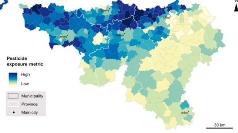 La carte des communes wallonnes les plus exposées aux pesticides agricoles