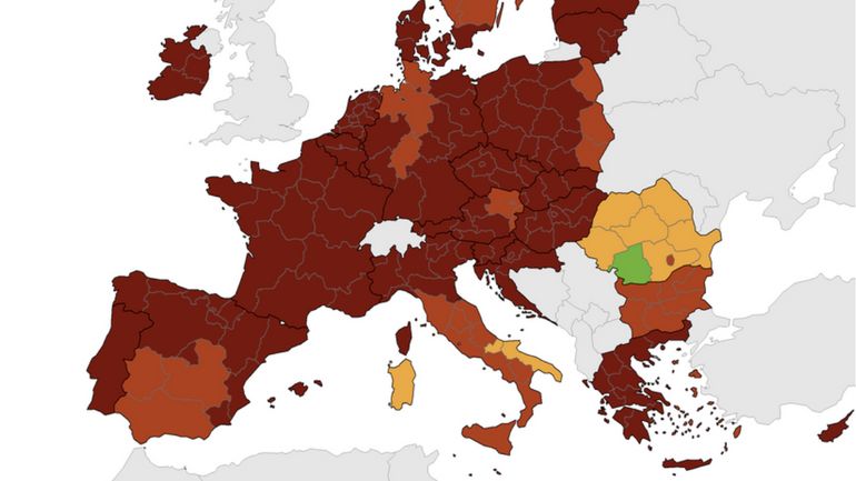 Coronavirus : la carte de l'Europe reste en grande partie rouge foncé