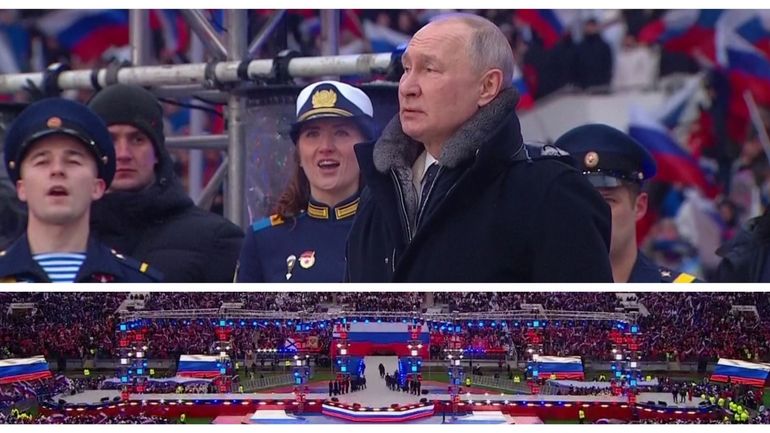 Guerre en Ukraine : sous -15°C, Vladimir Poutine ovationné dans un stade moscovite lors du 