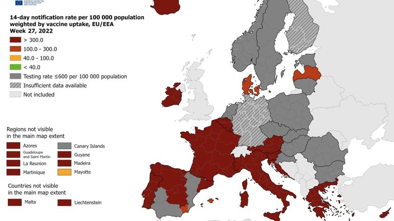 Coronavirus: la Wallonie de retour en rouge foncé sur la carte de l'ECDC