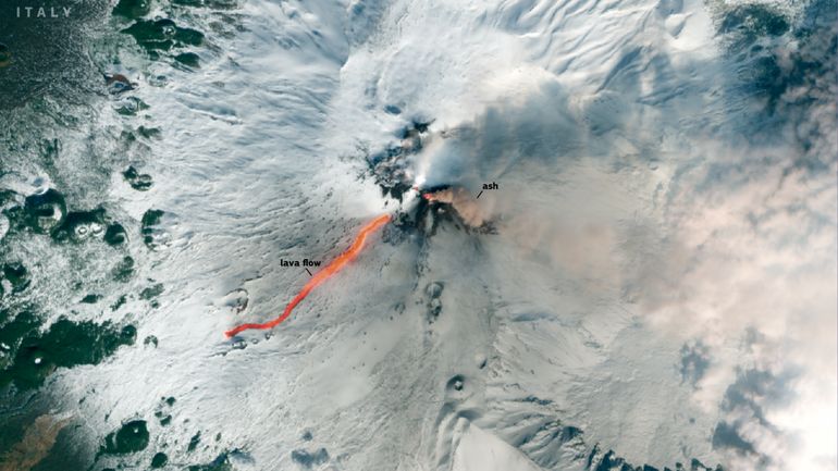 L'image satellite du jour : impressionnante coulée de lave sur fond de neige après l'éruption de l'Etna, en Italie