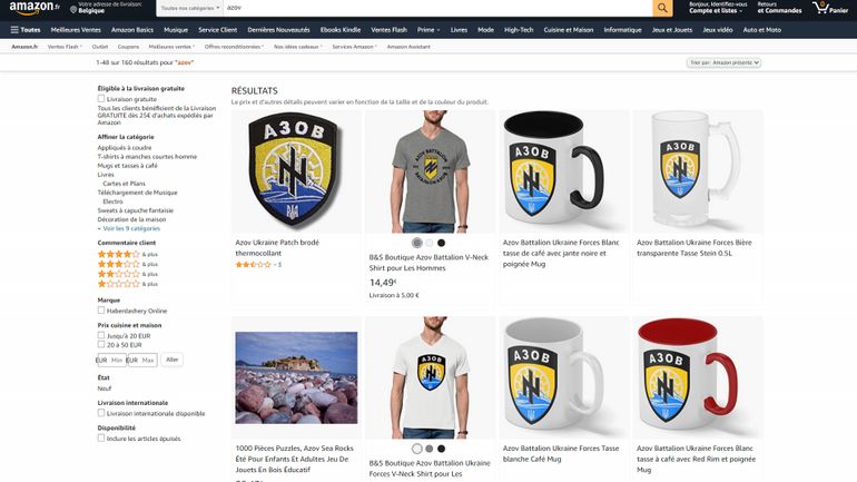 Des t-shirts et des accessoires aux couleurs du régiment Azov vendus sur Amazon puis retirés du site