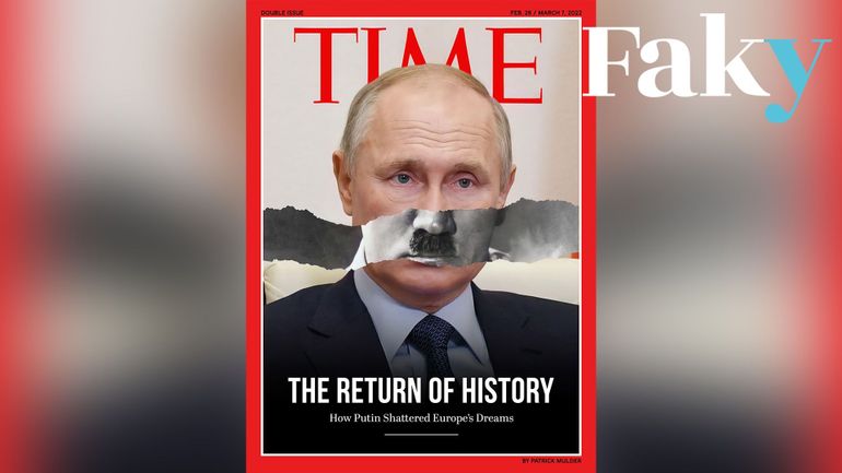 Cette couverture du Time magazine avec Poutine superposé à Hitler est un photomontage