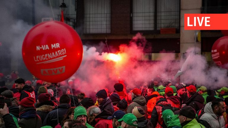 Direct - Manifestation nationale : des dizaines de milliers de manifestants à Bruxelles contre les mesures annoncées par le gouvernement De Wever