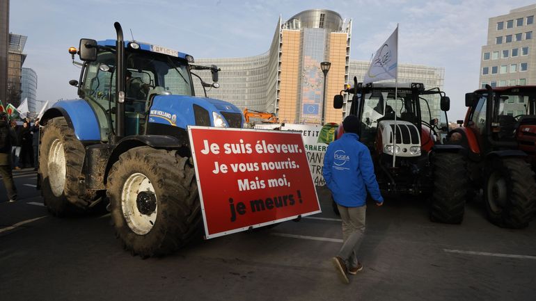 Monde agricole : une centaine d'agriculteurs ont manifesté contre un accord Europe-Mercosur à Bruxelles ce matin