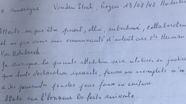 La lettre envoyée par Roger Vanden Stock à la justice