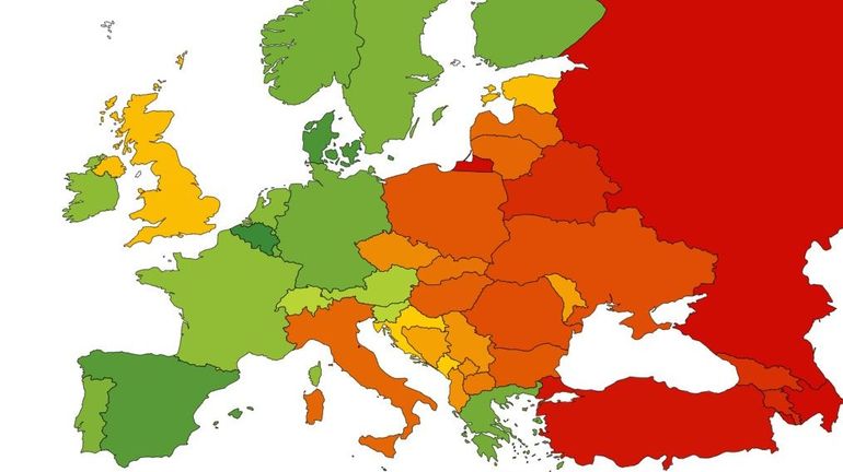 La Belgique reprend la deuxième place de la Rainbow Map annuelle de l'ILGA-Europe