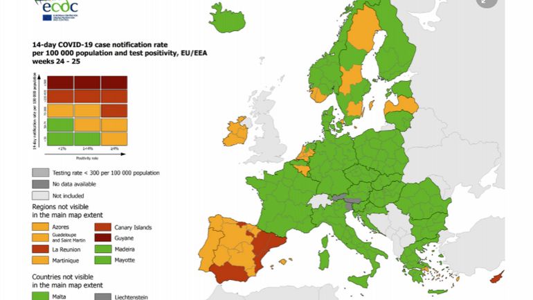 La Wallonie injustement en orange sur la carte de l'ECDC : Sciensano a demandé la correction