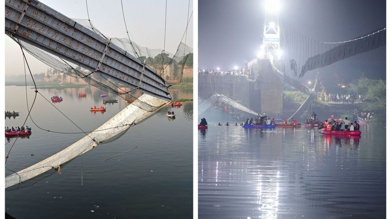 Inde : un pont suspendu s'effondre, le bilan s'alourdit à au moins 130 décès