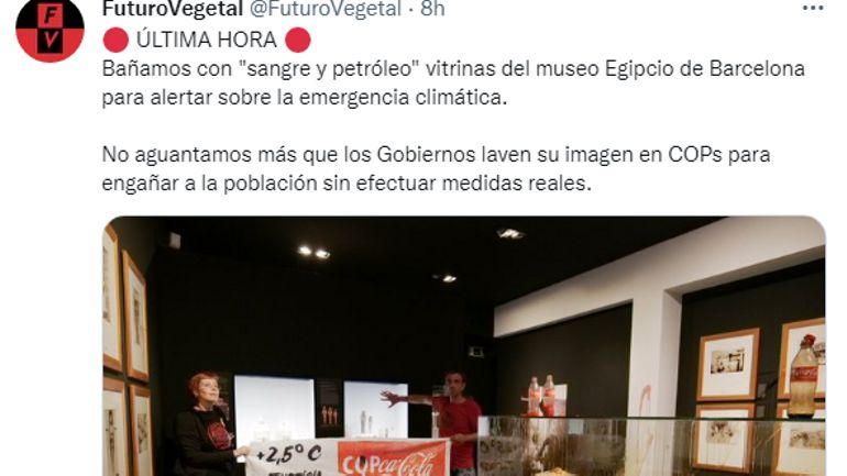 COP27 : en Espagne, des militants éclaboussent l'exposition d'une momie égyptienne