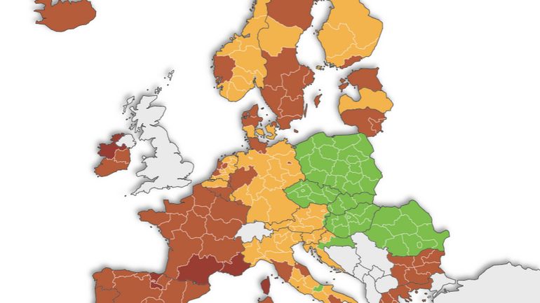 Carte des voyages : la Wallonie passe au rouge, l'intégralité de la France et de la Grèce aussi, quasi toute l'Allemagne en orange