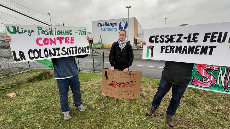 À Liège Airport, des manifestants demandent un embargo total concernant le matériel militaire à destination d'Israël