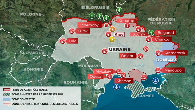 Guerre en Ukraine : le point sur l'avancée russe en carte