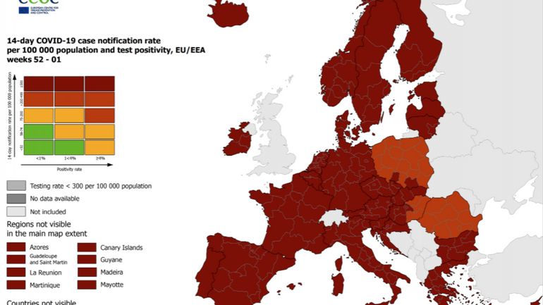 Carte Covid-19 de l'ECDC : la quasi-totalité de l'Europe est en rouge foncé