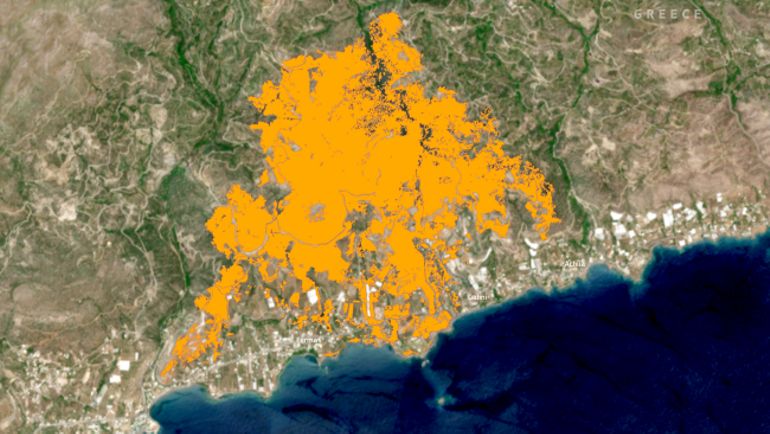 Feux en Crète : les satellites dévoilent l'ampleur des dégâts