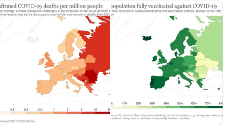 En Europe, les pays où le Covid-19 est aujourd'hui le plus meurtrier sont aussi les moins vaccinés