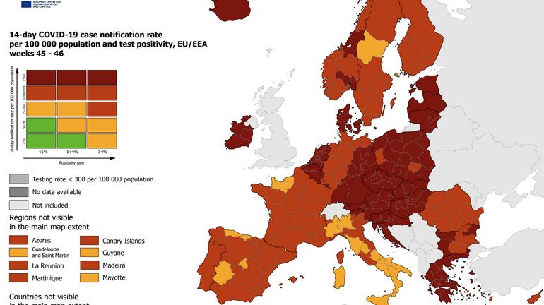 Coronavirus : plus aucune zone en vert sur la carte européenne du coronavirus